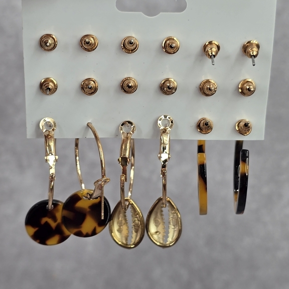 Hoop Stud Dangle Brown Gold Set of 9 Earrings Fashion Jewelry JB2-48 - Picture 5 of 5